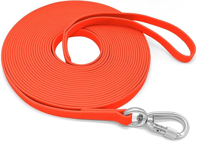 ZALER Long Dog Leash Waterproof Training Leashes 50ft 30ft 20ft 15ft 10ft 6ft, Odor Proof Recall Long Line Lead with Aviation Aluminum Carabiner Clip for Small, Medium, Large Dogs (20FT, Orange)