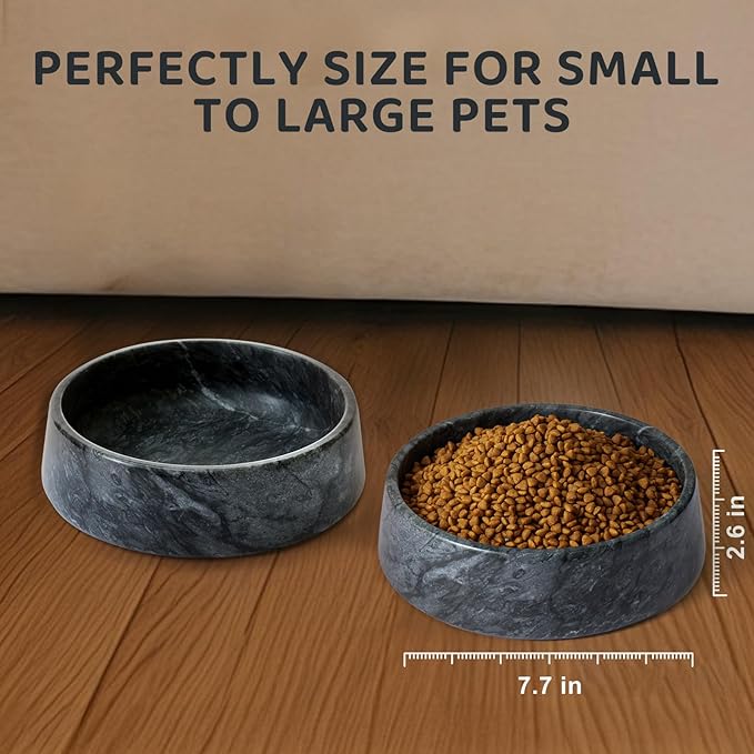 Black Marble Dog Bowl, Non-Slip Non-Tipping Heavy Dog Food Bowl, Large Weighted Stone Dish, Natural Marble Pet Water Bowl, Easy to Clean, Present for Cat & Dog Lovers, Holds 6 Cups(6 lbs)