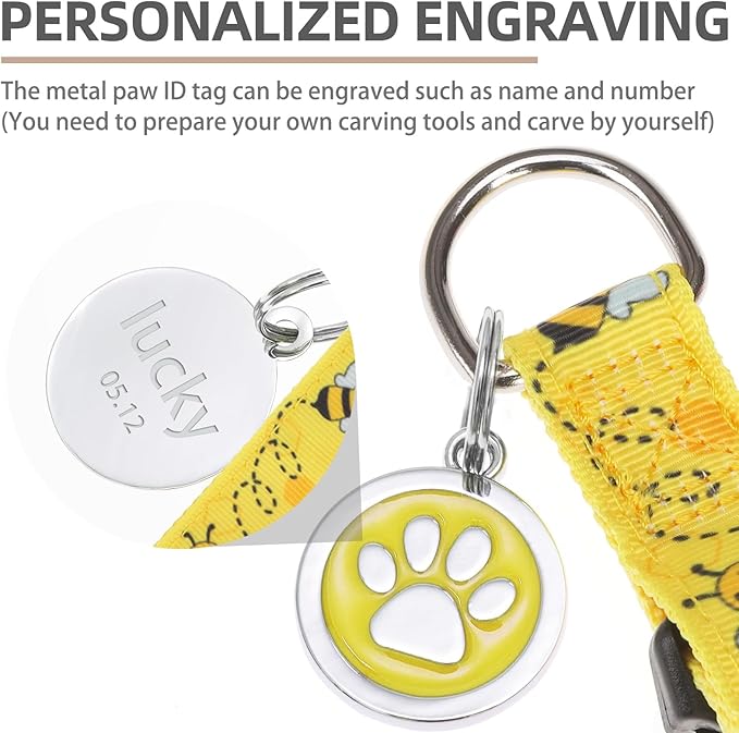 PUPTECK No Pull Dog Harness Soft Adjustable Basic Nylon Step in Puppy Vest Outdoor Walking with ID Tag, Yellow Bee, L