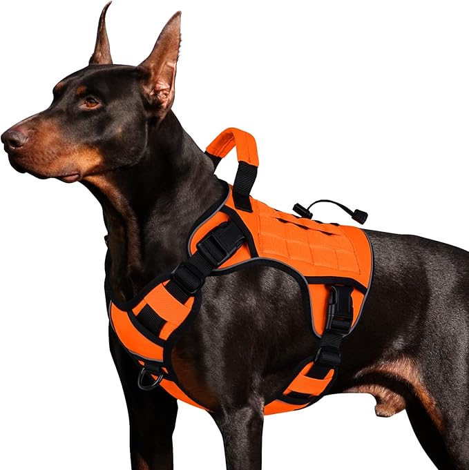 WINGOIN Orange Tactical Dog Harness for Large Dogs, Heavy Duty No Pull Dog Harness with Handle, Adjustable Reflective Military K9 German Shepherd Big Size Dog Vest for Walking, Training, Hunting (L)