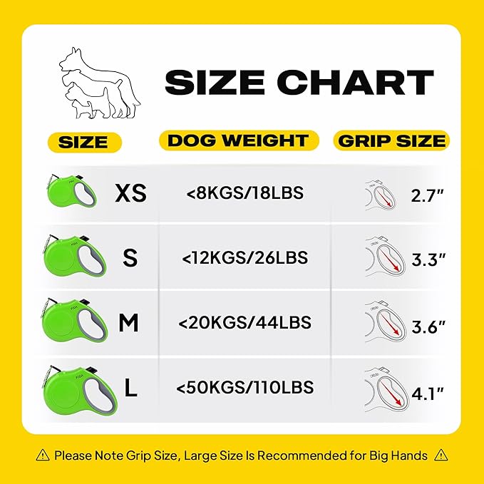 Fida Retractable Dog Leash, 16ft Heavy Duty Pet Walking Leash for Large Dog up to 110 lbs, Tangle Free. One-Hand Brake (Large, Green)