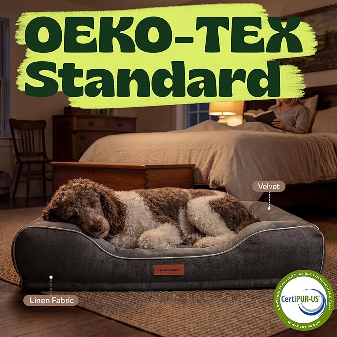 42 Inch XL Orthopedic Dog Couch Bed for Large Dogs Up to 80 lbs,Cooling Gel Memory Foam + Egg Crate Foam,Waterproof Removable Washable Cover,4-Sided Bolster,Non-Slip Bottom,Dark Grey