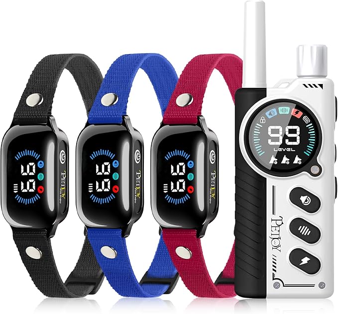 PetJoy 3-Dog Training Collars & Shock Collar for 3 Dogs, with Lockable Shock - Shock Lock Mode Switches to Tone & Vibe Only, Includes Rechargeable Remote with 4000ft Range (9 Tones)