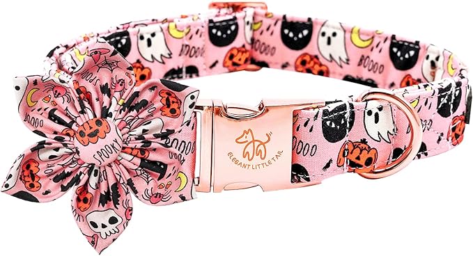 Elegant little tail Dog Collar with Flower, Fall Dog Collar Halloween Pumpkin Flower Collar Dog Girl Pet Collar Dog Collars for Large Dog