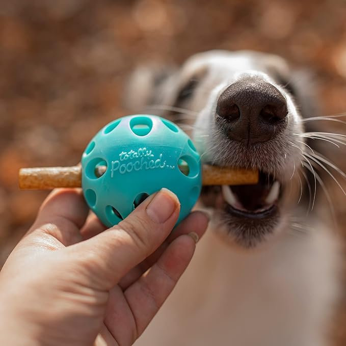 Messy Mutts Totally Pooched Huff'n Puff Ball | 3.1” TPR Puzzle Ball for Dogs | 2-in-1 Interactive Toy and Tooth Cleaner | Teal