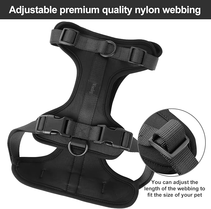 Wisedog No Pull Lightweight Dog Harness: Adjustable Breathable Mesh Pet Vest Harness with Soft & Comfortable Cushion, for Small Medium Large Dogs (Large, Black)