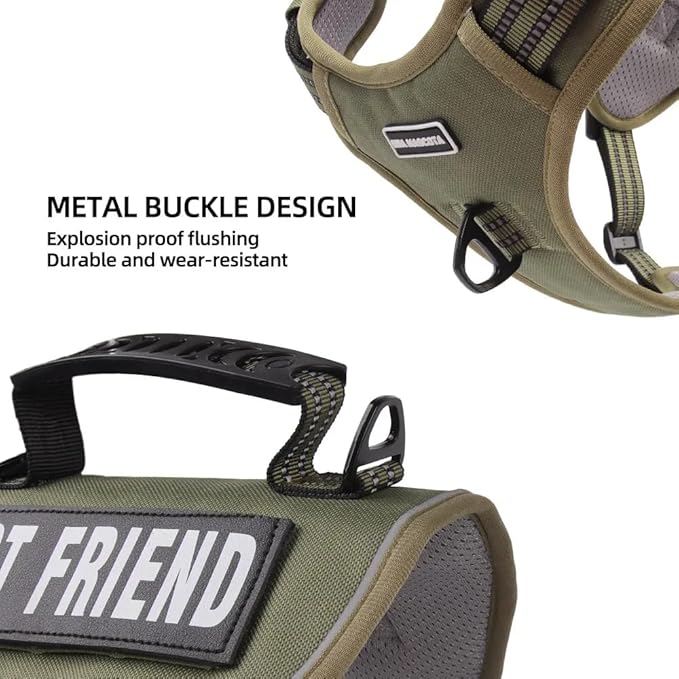 Tactical Dog Harness with Leash for Large Dogs, No Pull Adjustable Dog Harness, Reflective K9 Working Pet Vest for Walking, Training (Army Green, S)