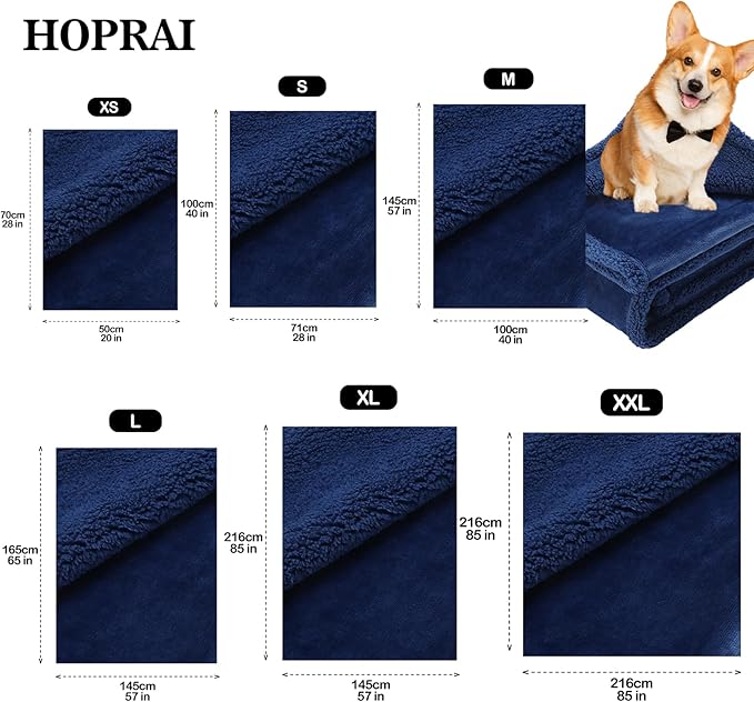 Waterproof Pet Blanket for Medium Large Dogs Washable Fluffy Thick Jacquard Shag Fleece Warm Sherpa Pet Blanket Cats Puppy Couch Protection (Navy blueXXL85*85inches)