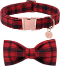 DOGWONG Christmas Dog Collar with Bow Tie, Red Plaid Dog Collar Durable Metal Buckle Adjustable Soft & Cute Red Gingham Dogs Collars for Small Medium Large Dogs, S