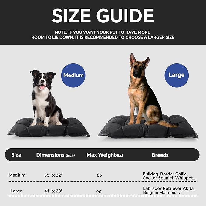 HOMBYS Chew Proof Indestructible Dog Bed with Reinforced Metal Rivets for Aggressive Chewers, 35"x22" Durable Pet Crate Mat, Washable Tough Kennel Pad for Medium/Large Dogs, Black