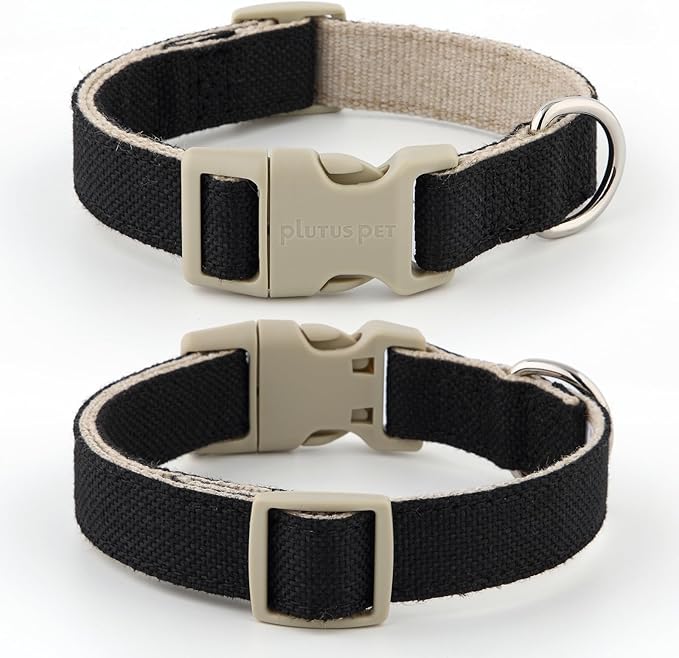 Plutus Pet Cotton Hemp Dog Collar and Leash Set, Adjustable Collar for Small, Medium, and Large Dogs, Heavy Duty and Soft on Skin, Black, S