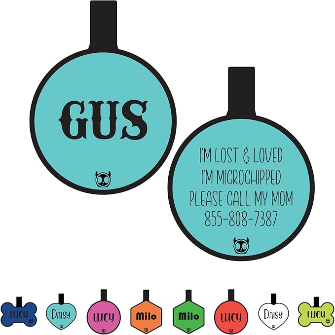 Silicone Silent Dog Tag Personalized with 5 Lines of Custom Deep Engraved Durable Soundless Pet ID Name Tag Round Tiffany