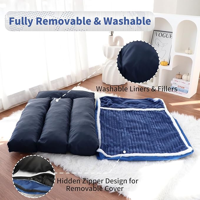 KHONSU PET Dog Bed with Pillow 3.5in Orthopedic Pad for Large Dogs up to 90 lbs Waterproof Removable Cover Machine Washable for Extra Large Dogs