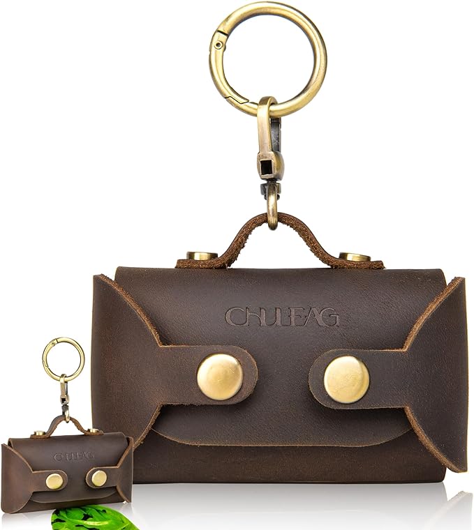Handmade Leather Dog Poop Bag Dispenser - Stylish and Durable with Belt Attachment for Dog Walkers, Featuring a Brass Metal Clip in Coffee