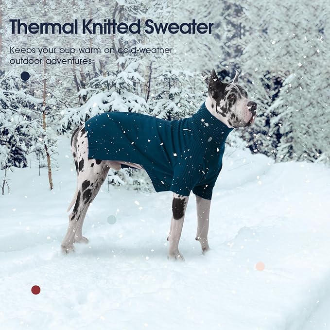 IECOii XXL Dog Sweater,Thermal Knit Big Dog Sweater with Sleeve,Pet Turtleneck Doggy Sweatshirt for Extra Large Dogs Boy Girl,Stretchy Large Dogs Cold Weather Outfit Pitbull Clothes,(Peacock Blue,2XL)