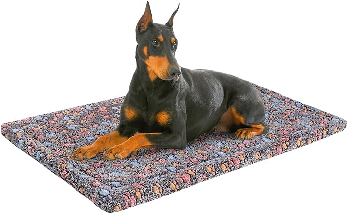BEAUTYZOO Dog Bed Crate Pad 48 x 30 inch, Washable Dog Crate Mat for XX-Large Sized Dogs, Anti-Slip Pet Crate Bed Kennel Pad, Durable Cozy Puppy Sleeping Mat Rectangle Mattress, Colorful Paw