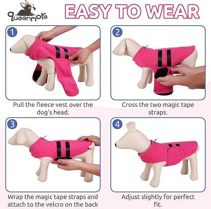 Queenmore Soft Fleece Dog Jacket, Warm Winter Dog Clothes with Leash Hole, Dachshund Sweaters for Small Dogs Cats Boy or Girl (Pink, S)