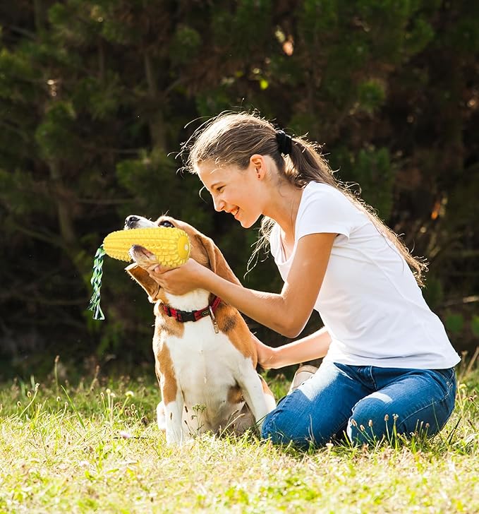 16 CM Corn Dog Toy, Durable Toys for Aggressive Chewers, Rubber Dog Squeaky Toys, Puppy Teething, Puppy Toy to Keep Them Busy for Small Medium and Large