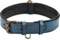 Real Leather Dog Collar Padded Soft Interiors with Premium Vintage Look Handcrafted Heavy Duty with Tag Ring for Small Medium and Large Pets (Medium (1.25" Wide for 13.5" - 17.5" Neck), Ocean Blue)