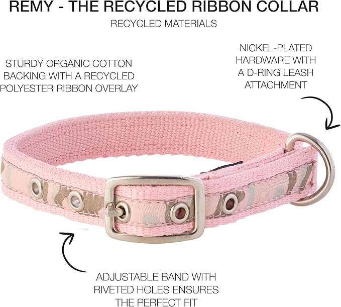 Adjustable Recycled Ribbon Dog Collar for All Pet Breeds, Camo-Pink, Large