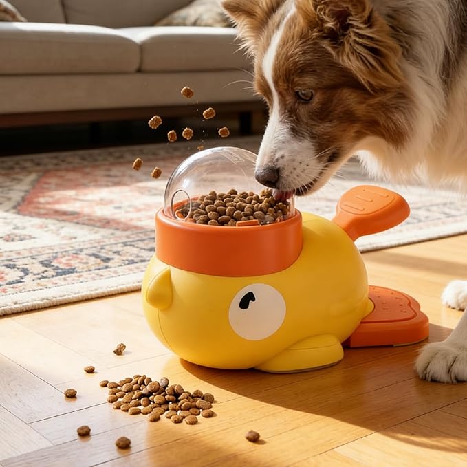 Duck Cat Feeder, 2026 New Duck Treat Dispenser for Dogs to Train Problem-Solving Skills, Interactive Treat Dispensing Toy for Small Cats, Dogs, and Other Pets (Yellow)