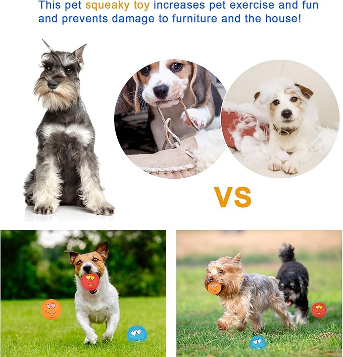 Dog Squeaky Toys Latex Squeak Balls Rubber Soft Chewing Fun Smile Toys Interactive Fetch Play Dog Balls for Puppy Small Pet Dogs (3 PCS)…