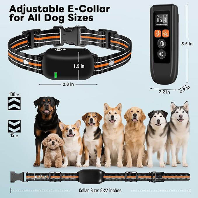 Dog Training Collar with Remote - Shock Collar for Dogs with 3300FT Range, Trains 3 Dogs, 180-Day Battery, IPX7 Waterproof, Beep/Vibration/Static Shock for Small Medium Large Dogs (Orange)