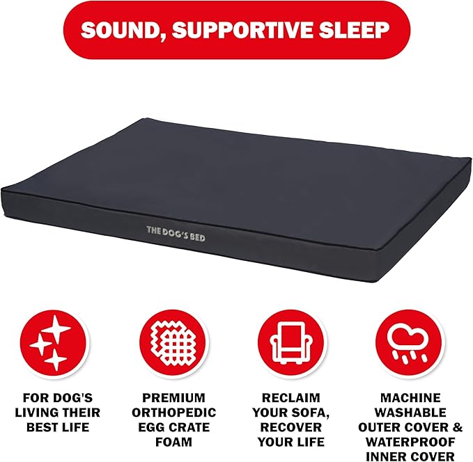 The Dog’s Bed Orthopedic Standard Foam Dog Bed Mattress, Oxford Fabric, Grey with Black Trim, XXL