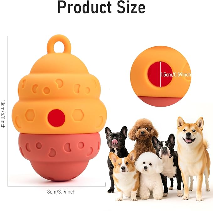 Dog Treat Dispensing Toy - Silicone Puppy Food Dispenser for Small Medium Dogs Puzzle Feeder Ball Interactive Toys & Enrichment Mental Stimulation Topple Outdoor Training Travel Honeycomb Yellow