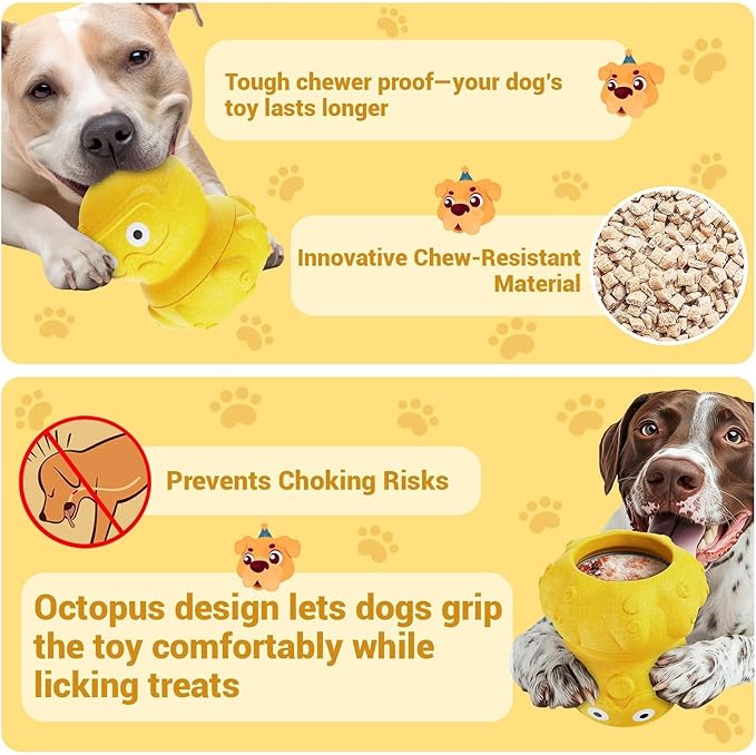 Dog Toys for Aggressive Chewers, Dog Enrichment Toys, Anxiety Relief for Dogs Toy, Indestructible Frozen Treat Toy for Large Dogs Reduces Anxiety, Octopus
