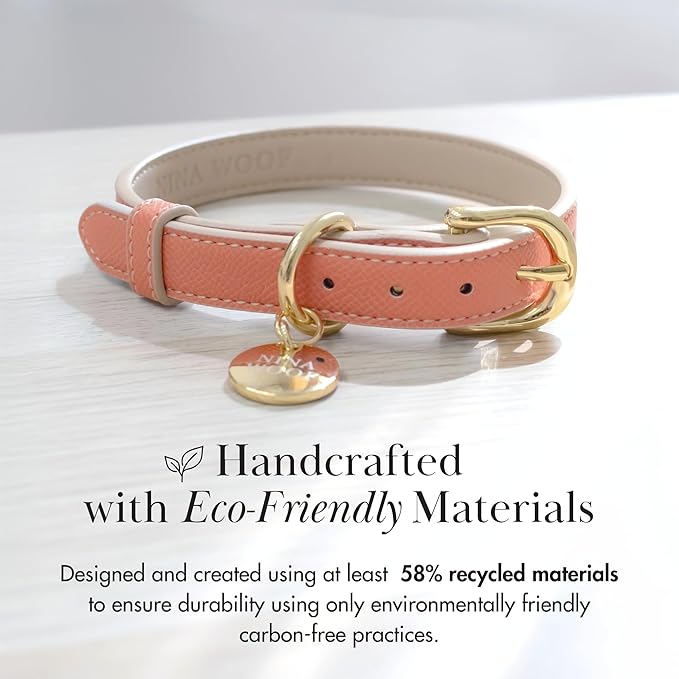 NINA WOOF Rio Vegan Leather Dog Collar - Padded Luxury Dog Collar with Adjustable Buckle - Color Peach (Small)