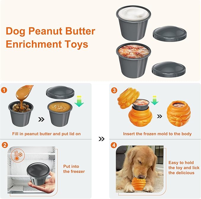 3 in 1 Durable Dog Toys for Aggressive Chewers 2 Pack, Dog Treat Dispenser and Enrichment Toys in Honey Pot Shape, Boredom Killing and Mental Stimulation Toys for Dogs to Keep Them Busy