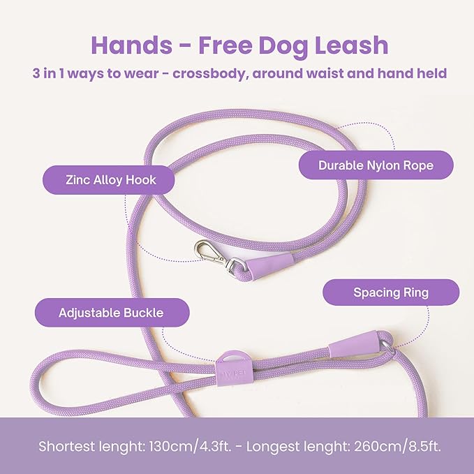 No Pull Dog Harness and Leash Set 3-in-1, Adjustable Anti Pull Dog Puppy Harness with Hands-Free Matching Leash and Poop Bag Holder, Easy Walk Dog Harness Medium, small Sized Dog (Lilac)