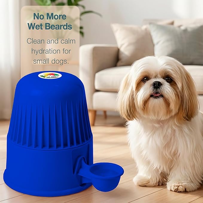 No Spill Pet Water Dispenser for Dogs and Cats, 67.6oz Gravity-Fed Water Bowl with Slow Drinking Design to Prevent Wet Fur, BPA-Free Polypropylene, Vida Mansa (Opaque Blue)