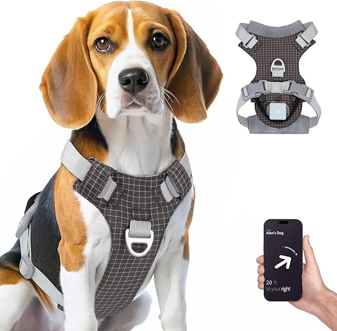 TagME No Pull Dog Harness with 2 Leash Clips,Lightweight & Visible for All-Day Walking, No Choke Pet Vest Includes AirTag Holder for Medium Dogs,Black