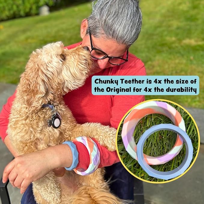 Chunky Teething Rings for Dogs, Bracelet Food Grade Silicone Puppy Chew Toys for Large Puppies, Durable Dog Ring Toy for Medium Large Dogs, Puppy Teething Chews - Pink Lemonade