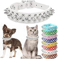 Spiked Dog Collar for Small Dogs, Male Spike Puppy Collars PU Leather Mushrooms Rivet Boy Studded Cat Collars Adjustable for Little XXS XS S Medium Large Dogs, White, XX-Small