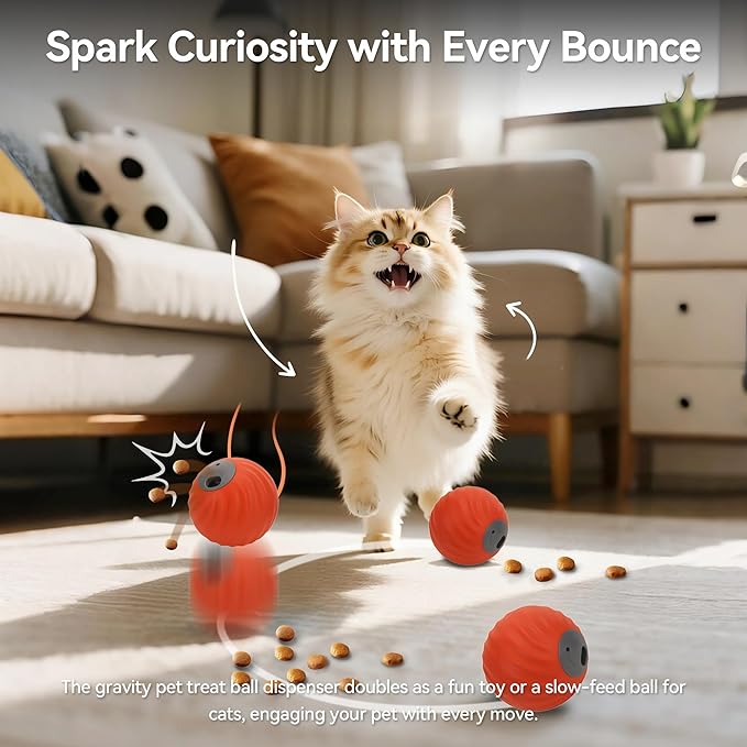 Interactive Dog Ball, USB Rechargeable Automatic Moving Dog Toy with Treat Dispenser, 2.87-Inch Washable TPU Puzzle Ball for Small & Medium Dogs, Exercise & Mental Stimulation (Orange)