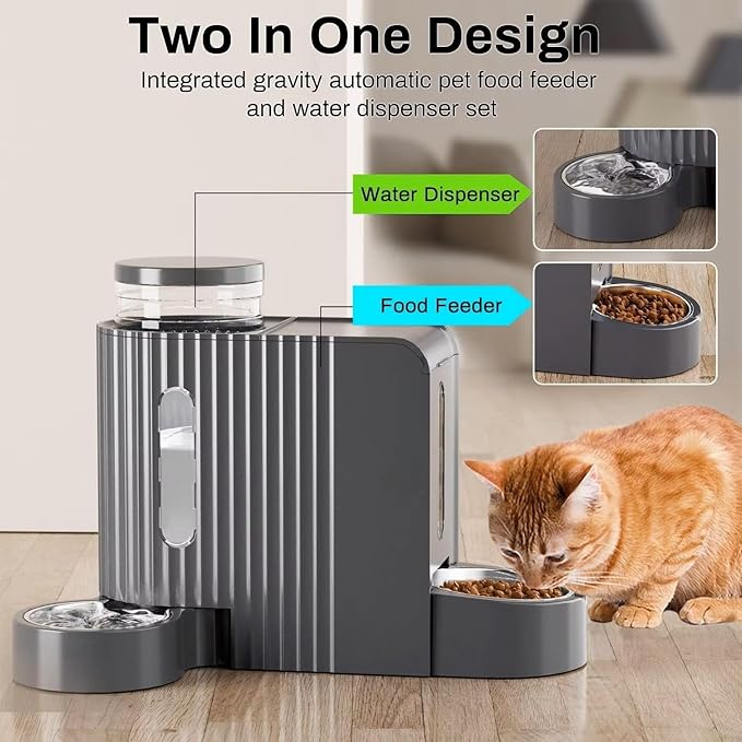 2-in-1 Pet Feeder with Stainless Steel and Plastic Bowls, Large Capacity, Easy Clean