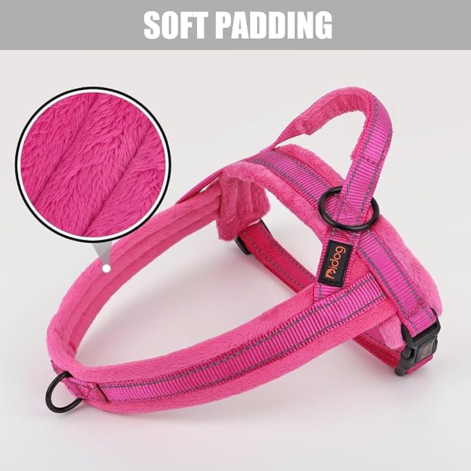 Didog Soft Flannel Padded Dog Vest Harness, No Pull/Quick Fit Reflective Dog Strap Harness, Easy for Training Walking (XXS:Chest 12-15", Hot Pink)