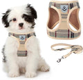 KOOLTAIL Dog Harness for Small Medium Dogs,Dog Harness and Leash Set, Step in No Pull Soft Mesh Padded Adjustable and Reflective Pet Vest Harness Puppy, Plaid Extra Harness for XS S Dogs, Beige S