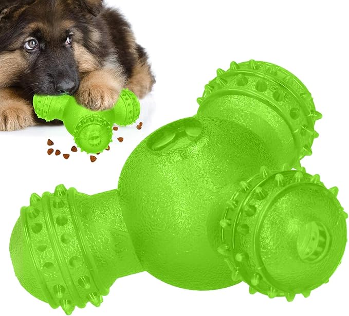 Cyrank Rolling Dog Treat Dispenser Slow Feeder, Funny Giggle Dog Puzzle Toy Slow Feeder Treat Toys Interactive Food Dispensing Dog Toys(Green)