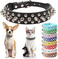 Dog Collar with Spikes, Male Spike Puppy Collars PU Leather Mushrooms Rivet Boy Studded Cat Collars Adjustable for XXS XS Medium Large Dogs, Black, M