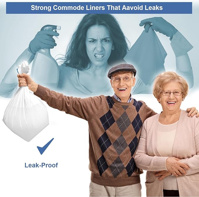Commode Liners - 50 Strong Portable Toilet Bags - Easy to Use Bedside Commode Liners Disposable - Toilet Liners That Support Dignity of Seniors & Disabled - No More Buckets to Wash - NO Absorbent Pad