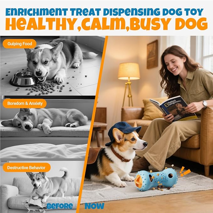 Interactive Treat Dispensing Dog Toys – Adjustable Puzzle Toy to Keep Dogs Busy, Mental Stimulation, Cognitive Fun and Boredom Buster for Puppy Teething, for Small Medium Large Dogs