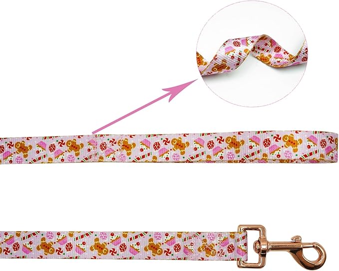 Elegant little tail Dog Collar with Leash, Pink Gingerbread Man Pet Collar Leash Adjustable Collar for Small Medium Large Dogs Soft Puppy Collars with Quick Release Buckle Girl Boy Dog Collars