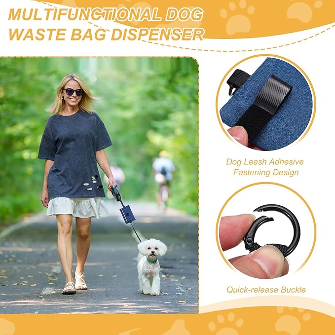 Dog Poop Bag Holder, Pet Waste Bag Dispenser Dog Treat Pouch with Zipper Oxford Cloth Portable Reusable Easy Cleanup(2Pcs, Gray/Navy Blue), Intended for Outdoor/Travel/Walking