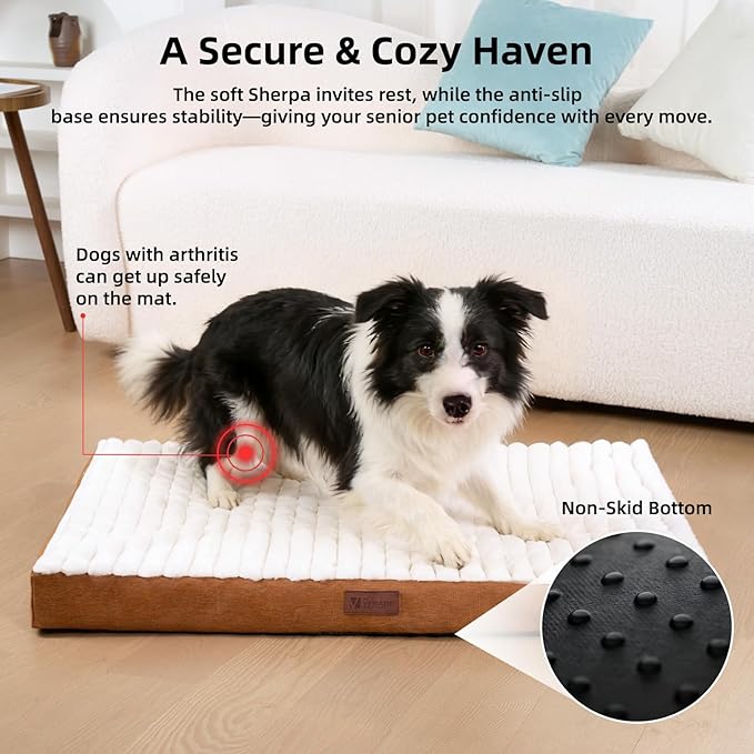 Orthopedic Dog Bed with Firm High-Density Egg Crate Foam Mattress,Machine Washable Cover & Non-Slip Bottom for Small Breeds & Toy Dogs (Brown, 23" L x 17" W x 3" H)