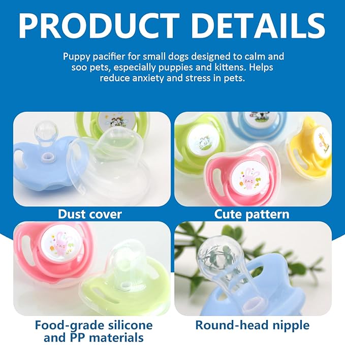 4Pcs Kitten Pacifier, Cute Safe Silicone Puppy Pacifier with Dust Cover, Soothing Companions Dog Chew Toys, Essential Teething Pet Supplies