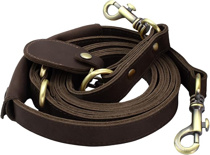 Jack&Chris Leather Dog Leash, Durable Dog Leashes for Large Dogs Heavy Duty with Comfortable Padded Handle for Small Medium Large Breed Puppies, Slip Leads for Dogs for Walking Running, Red Brown